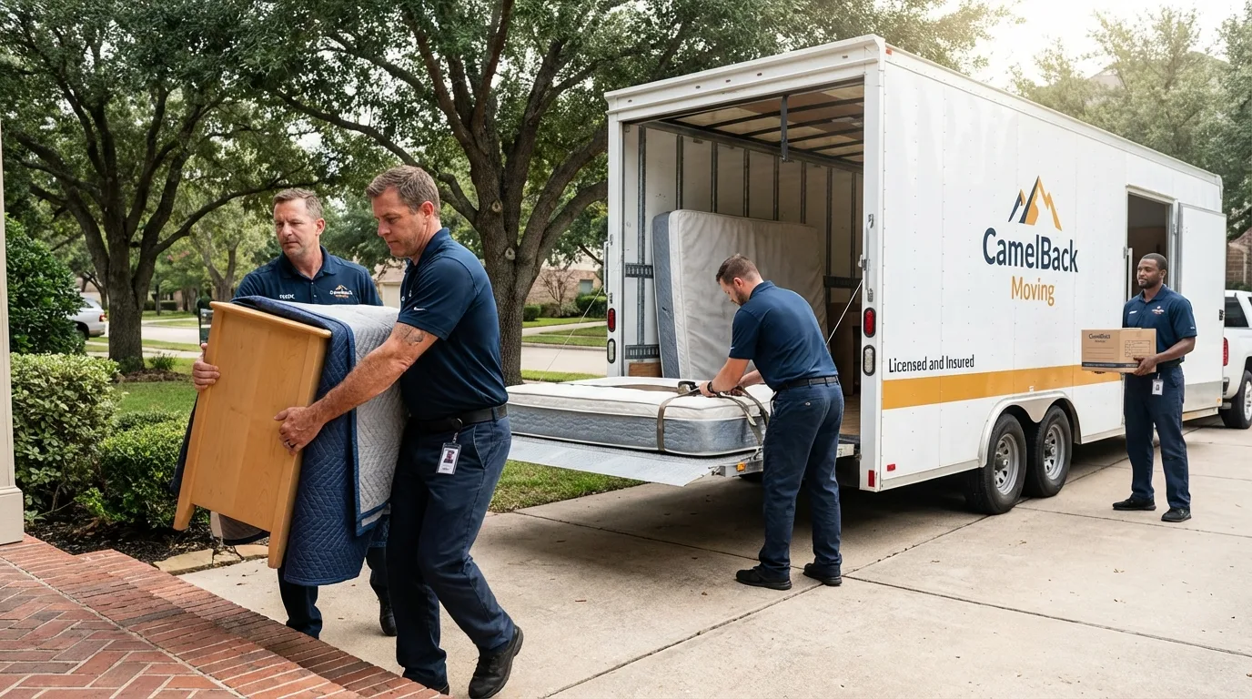 Crew loading residential truck for cross-state move from Glasford, IL
