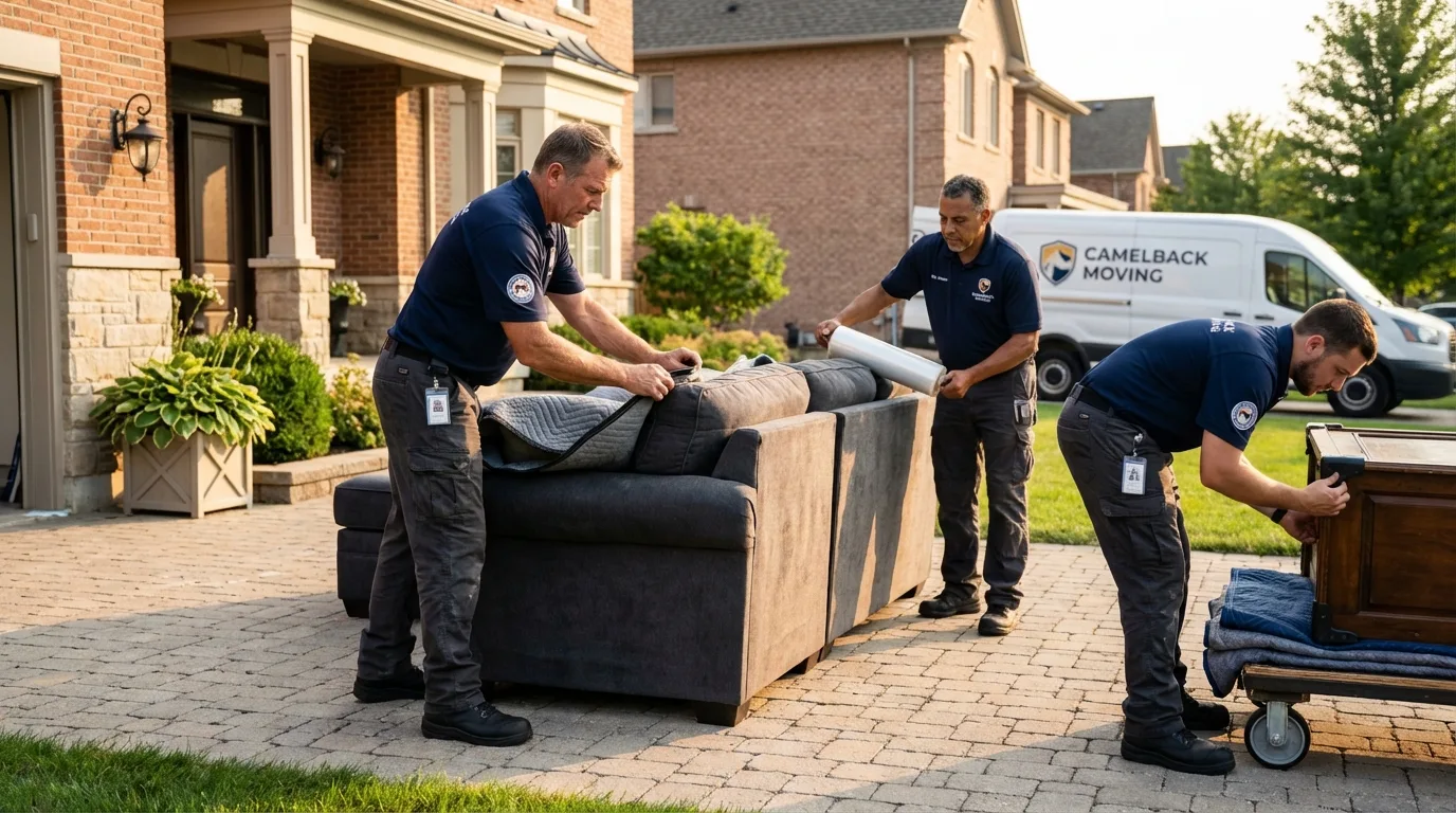 Large estate moving crew wrapping furniture in Glasford, IL
